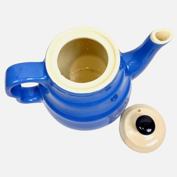 Vintage Blue Stoneware Oxford Style Teapot Made in USA 2 Ring Style 6.5" - Picture 3 of 9